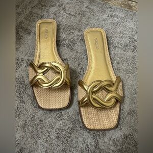 Arezzo Gold Woven Slide Sandals